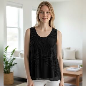 Ecru Elegant Black Beaded Tank Top XS